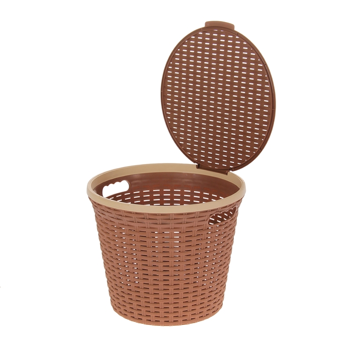 Корзина для белья круглая, с крышкой 15 л "Ротанг", цвет какао