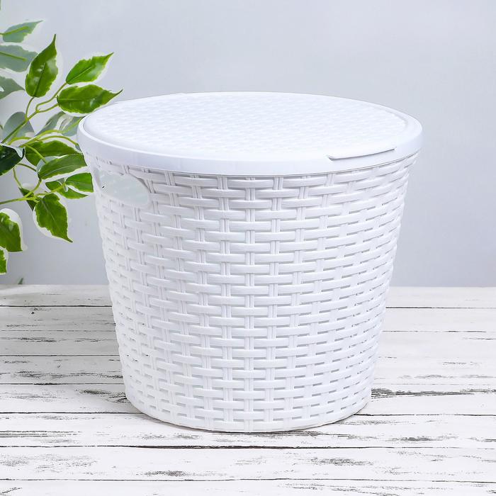 Корзина для белья круглая, с крышкой 15 л "Ротанг", цвет белый