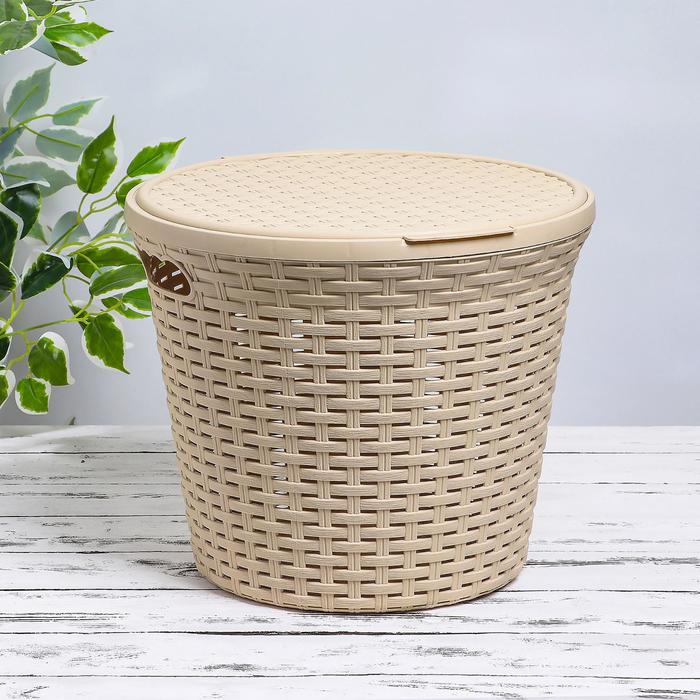 Корзина для белья круглая, с крышкой 20 л "Ротанг", цвет бежевый