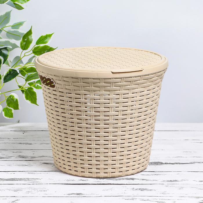 Корзина для белья круглая, с крышкой 15 л "Ротанг", цвет бежевый