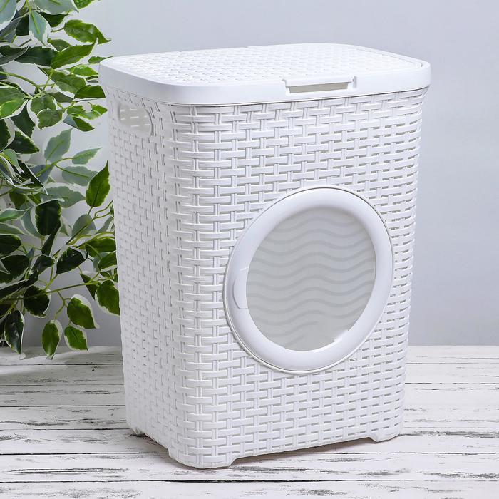 Корзина для белья 40 л с крышкой, с иллюминатором, цвет белый