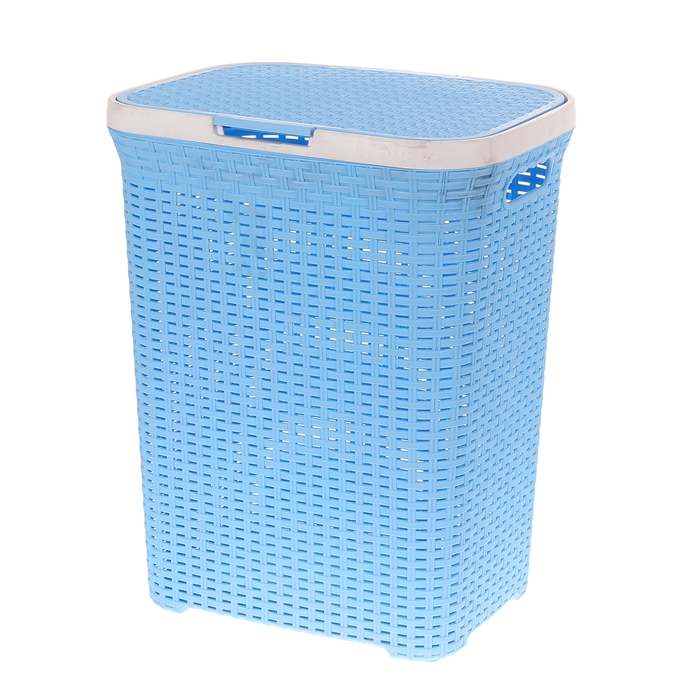Корзина для белья с крышкой 60 л "Ротанг", цвет голубой