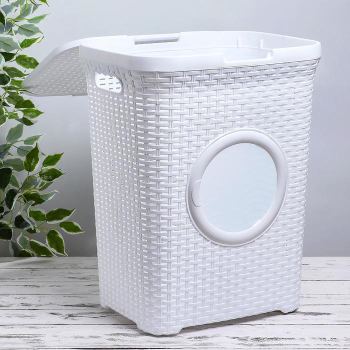 Корзина для белья 60 л с крышкой, с иллюминатором, цвет белый