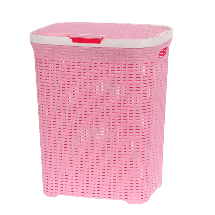 Корзина для белья 60 л с крышкой "Ротанг", цвет розовый