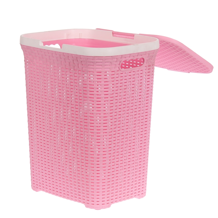 Корзина для белья 60 л с крышкой "Ротанг", цвет розовый