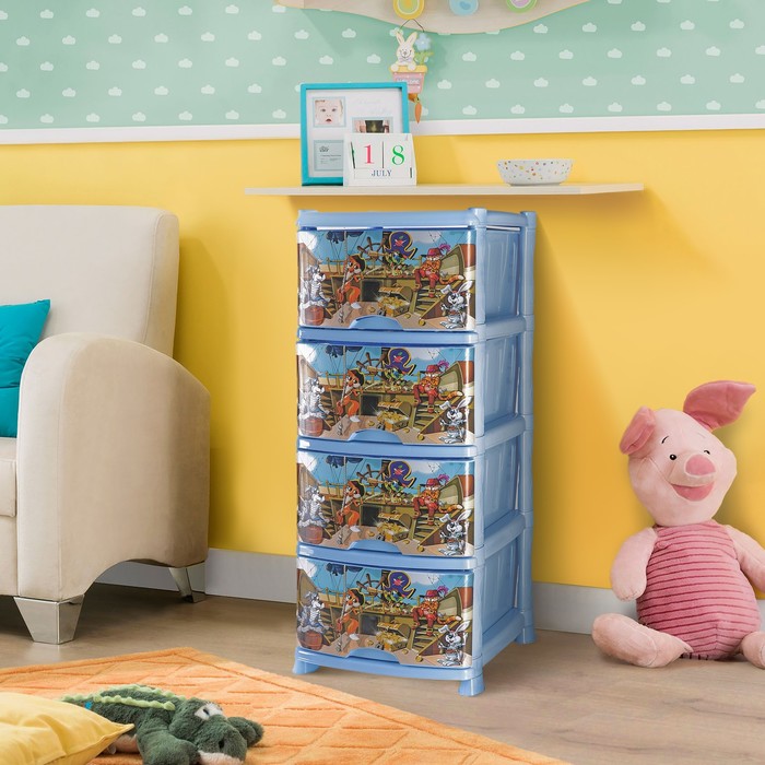 Комод для игрушек "Пираты", 4 выдвижных ящика, цвет голубой