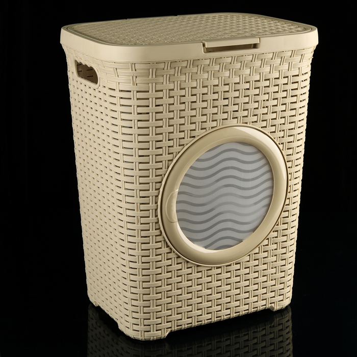 Корзина для белья 40 л с крышкой с иллюминатором "Ротанг", цвет бежевый