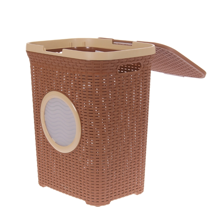 Корзина для белья 60 л "Ротанг", с крышкой и иллюминатором, цвет какао