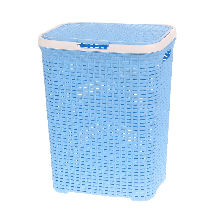 Корзина для белья с крышкой 40 л "Ротанг", цвет голубой