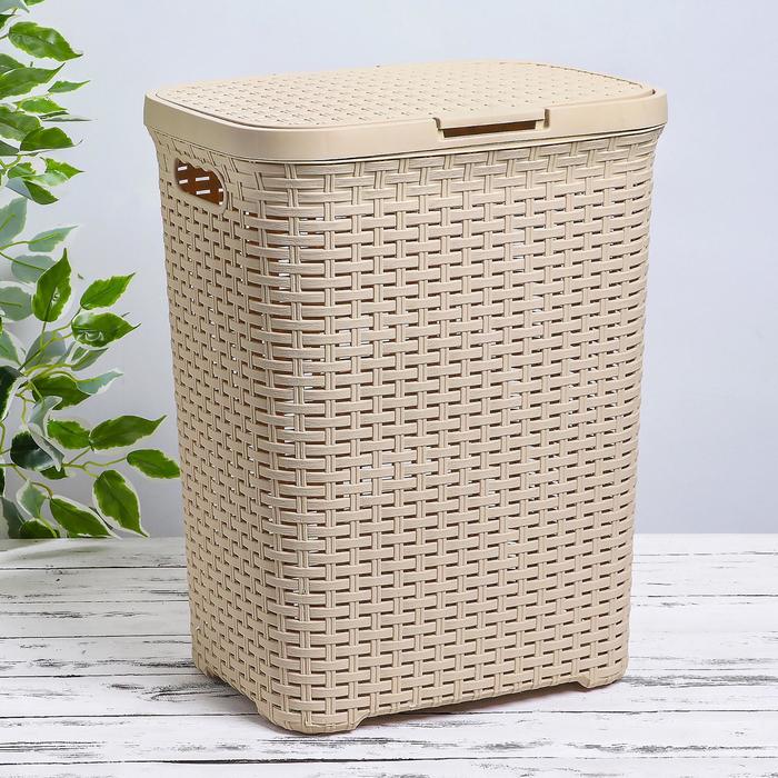 Корзина для белья 40 л с крышкой "Ротанг", цвет бежевый