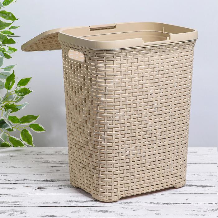 Корзина для белья 40 л с крышкой "Ротанг", цвет бежевый