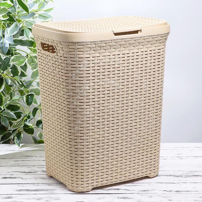 Корзина для белья 60 л с крышкой "Ротанг", цвет бежевый