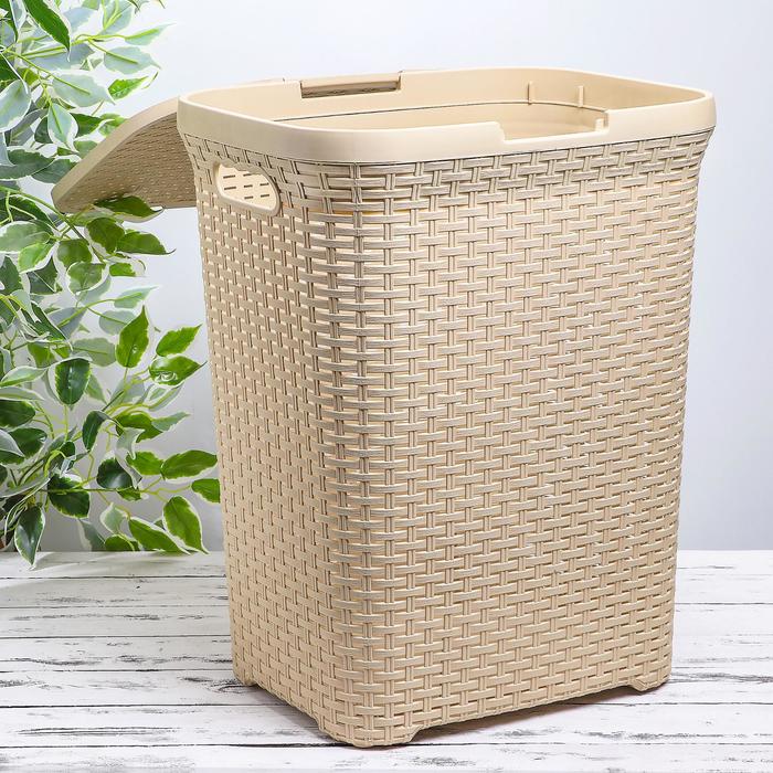 Корзина для белья 60 л с крышкой "Ротанг", цвет бежевый