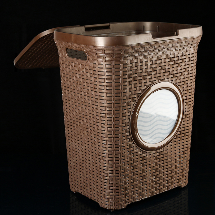 Корзина для белья 60 л с крышкой и иллюминатором "Ротанг", цвет коричневый