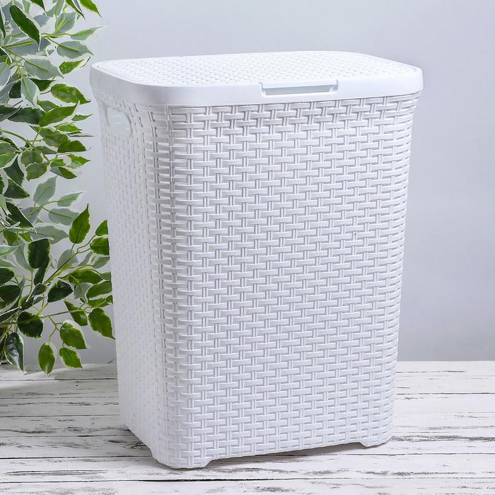 Корзина для белья 60 л с крышкой "Ротанг", цвет белый