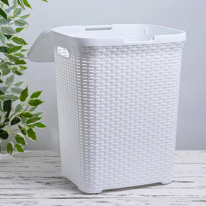 Корзина для белья 60 л с крышкой "Ротанг", цвет белый
