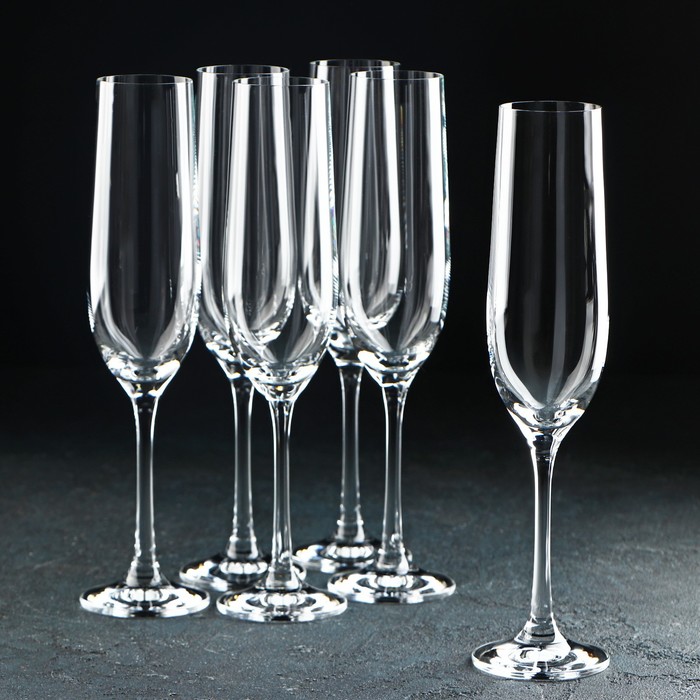 набор бокалов для шампанского рrimavera стеклянный 190 мл 6 шт гравировка напыление Набор бокалов для шампанского «Виола», 190 мл, 6 шт