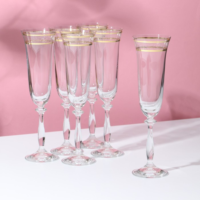 Набор бокалов для шампанского Bohemia Crystal «Анжела», 190 мл, 6 шт набор бокалов crystal bohemia pinwheel 220 мл 6 шт