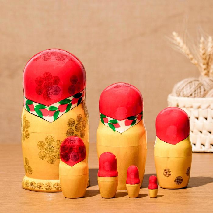 Матрёшка «Семёновская», красный платок, 7 кукольная, 20 см