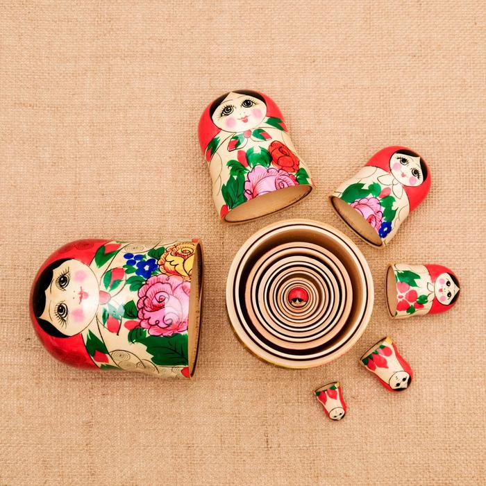 Матрёшка «Семёновская», красный платок, 7 кукольная, 20 см