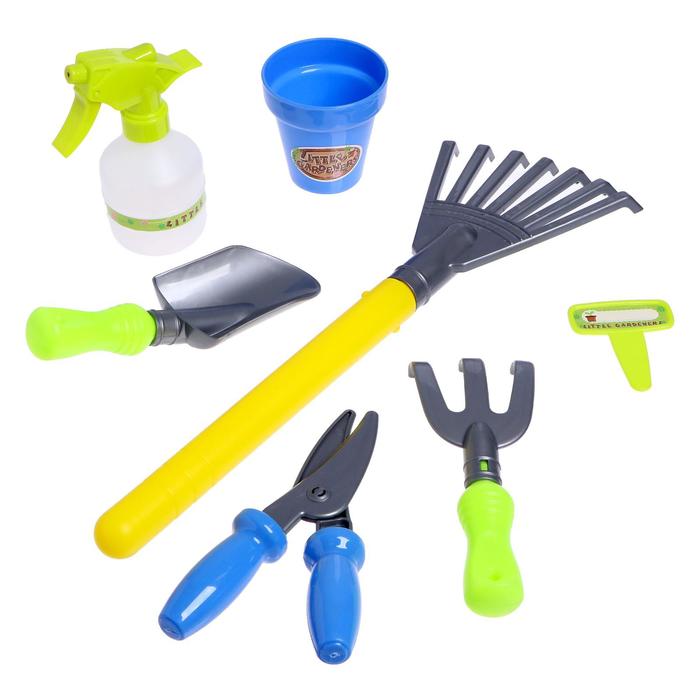 Набор игровой "Весёлый Агроном" 7 предметов: ведро, пульверизатор, грабли 2 шт, совок, секатор, табличка для посадки, цвета МИКС
