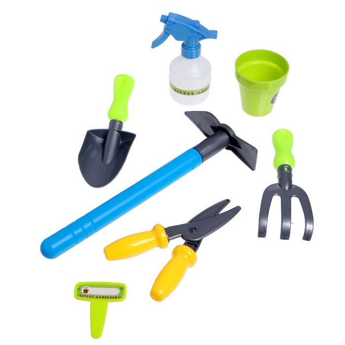 Набор игровой "Весёлый Агроном" 7 предметов: ведро, пульверизатор, грабли 2 шт, совок, секатор, табличка для посадки, цвета МИКС
