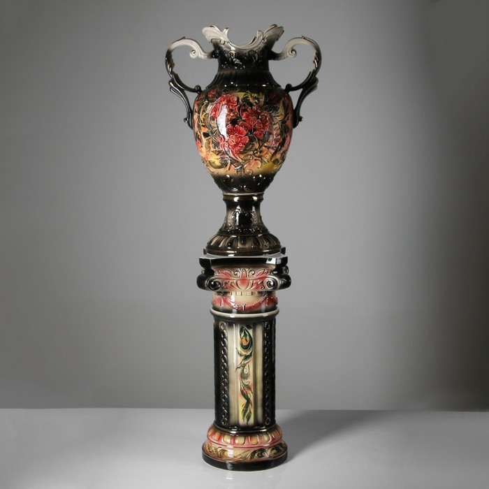 Ваза напольная "Астория " маки, чёрная