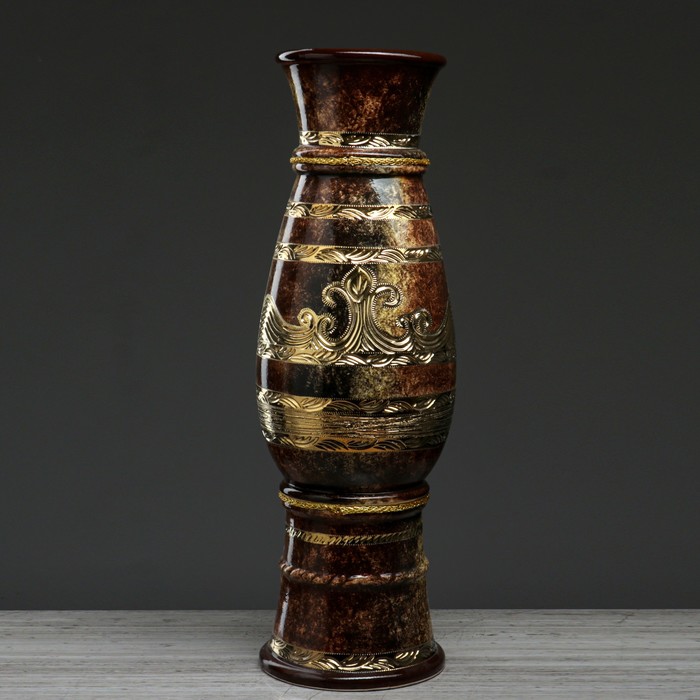 Ваза напольная "Осень" малахит, коричневая, золото