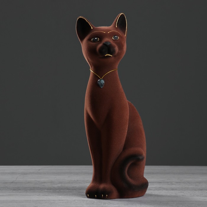 Копилка "Кот Кузя" малая, флок, коричневая