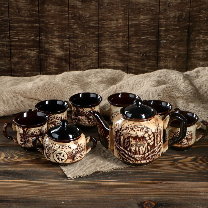 Чайный набор "Скиф" 8 предметов: чайник 1,5 л, сахарница 0,7 л, кружки 0,45 л