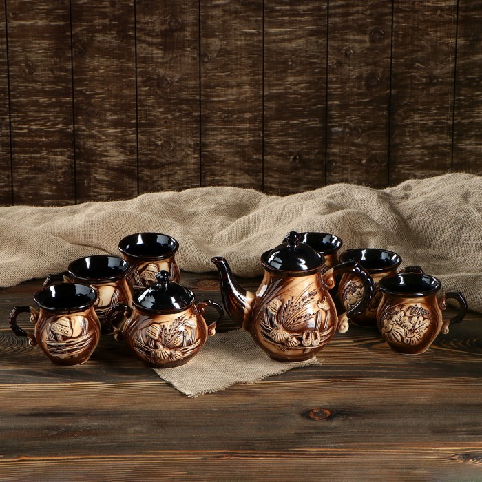 Чайный набор "Арго" 8 предметов: чайник 1,5 л, сахарница 0,7 л, кружки 0,45 л