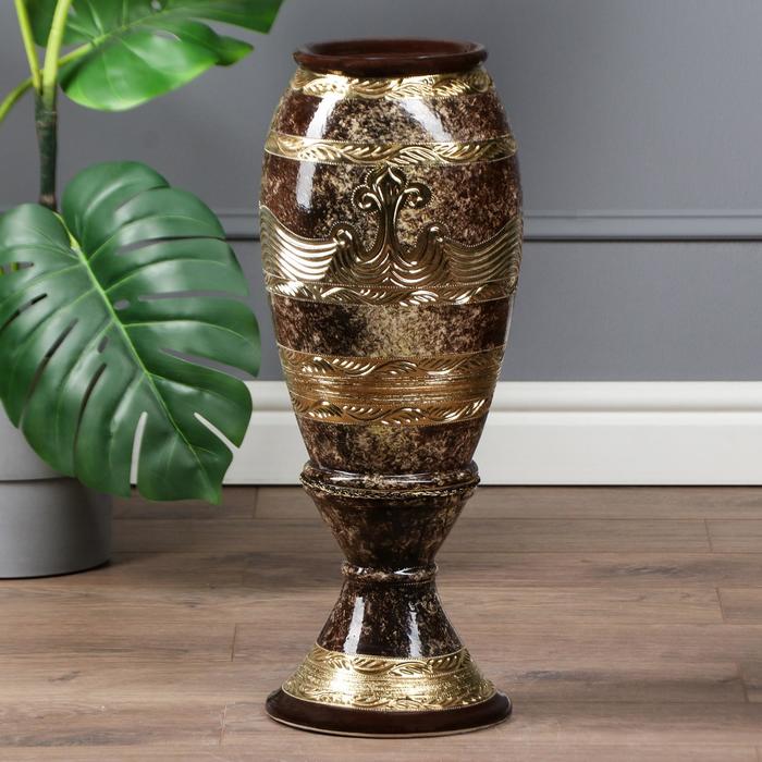 Ваза напольная "Эрика" малахит, коричневая