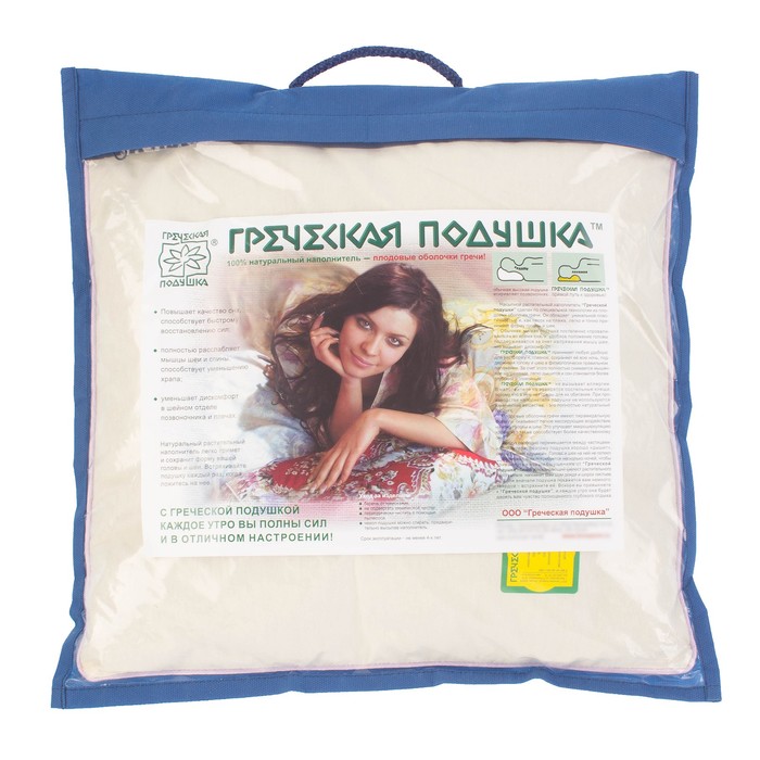 Подушка "Греческая" БИО М3, размер 40х40 см, лузга гречихи, тик