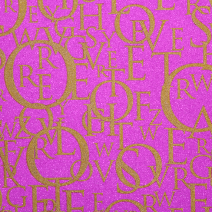 Бумага упаковочная белая, "Letters", сиреневый-золотой, 0.7 х 10 м
