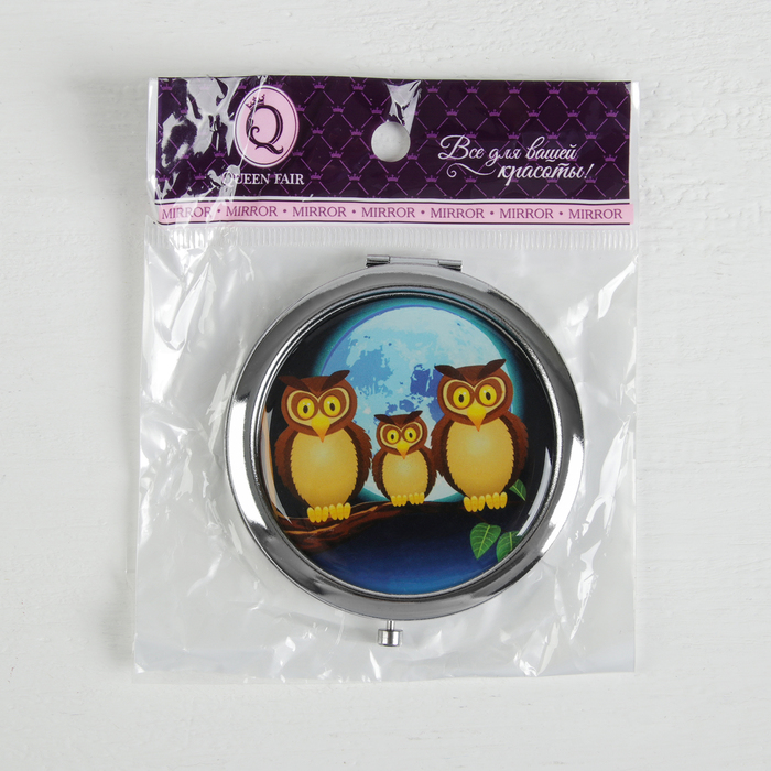 Зеркало складное «Совушки», круглое, двустороннее, с двукратным увеличением, d=7см, цвет МИКС