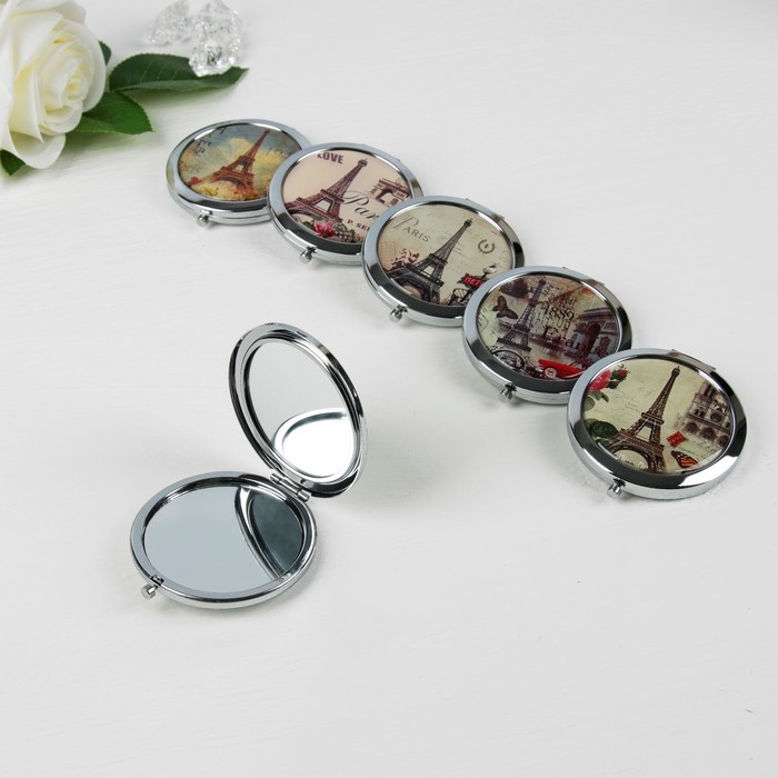 Зеркало складное «Париж», круглое, двустороннее, с двукратным увеличением, d=7см, цвет МИКС