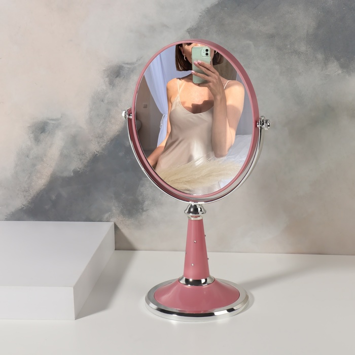 Зеркало на ножке, двустороннее, зеркальная поверхность 13,5 × 16,5 см, МИКС