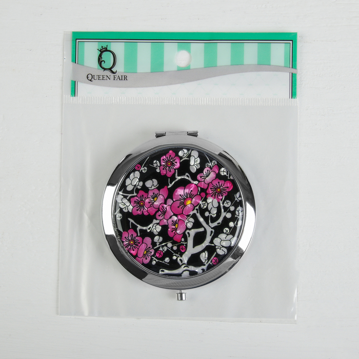 Зеркало складное «Цветы», круглое, двустороннее, с двукратным увеличением, d=7см, цвет МИКС