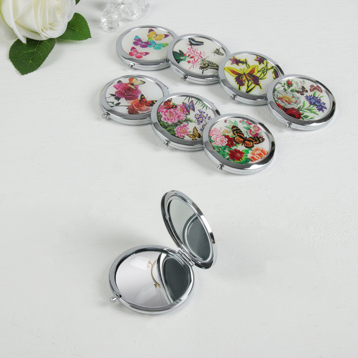 Зеркало складное «Бабочки», круглое, двустороннее, с двукратным увеличением, d=6см, цвет МИКС