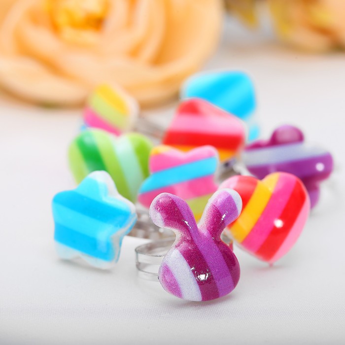 Кольцо детское "Выбражулька" в полоску, цвет МИКС, безразмерное, форма МИКС