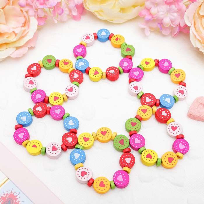 Браслет детский "Выбражулька" сердечки на круге, цвет микс