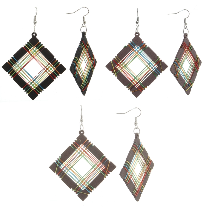 Серьги этника "Ромб этник" с нитями, цвет МИКС