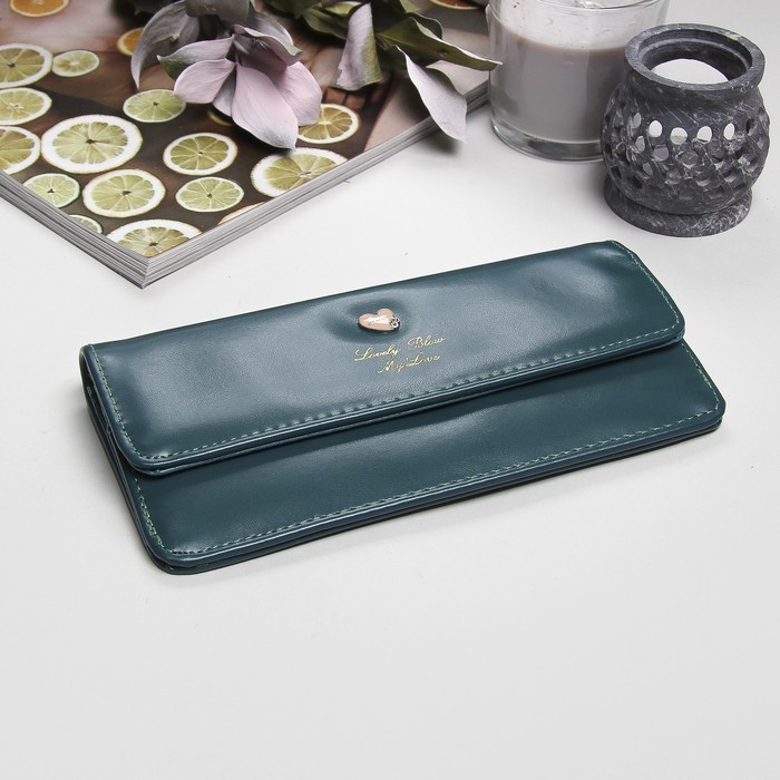 Кошелёк женский "Амур", 2 отдела, отдел для кредиток, цвет зеленый