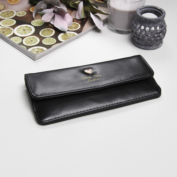 Кошелёк женский "Амур", 2 отдела, отдел для кредиток, цвет чёрный