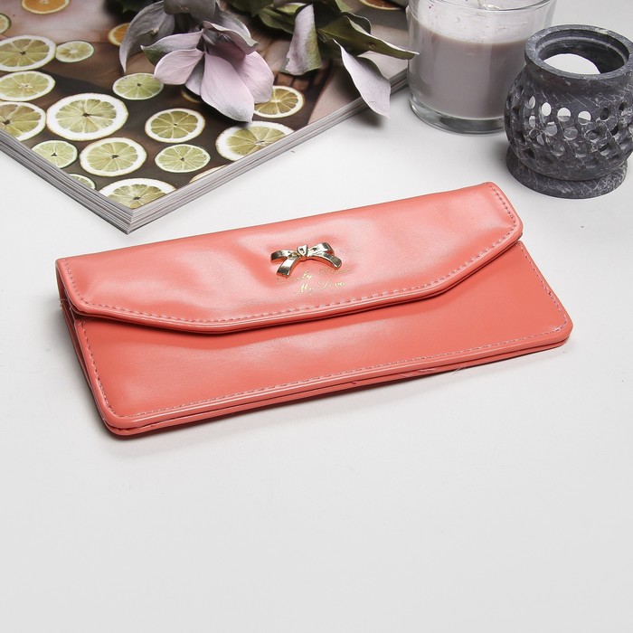 Кошелёк женский "Амур", 2 отдела, отдел для кредиток, цвет коралловый