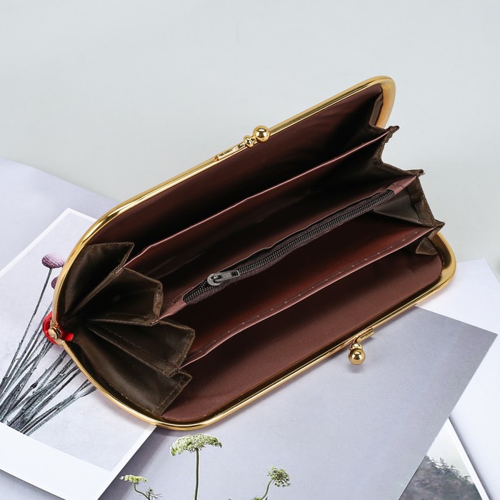 Кошелёк женский "Амалия", 5 отделов, на рамочном замке, цвет красный