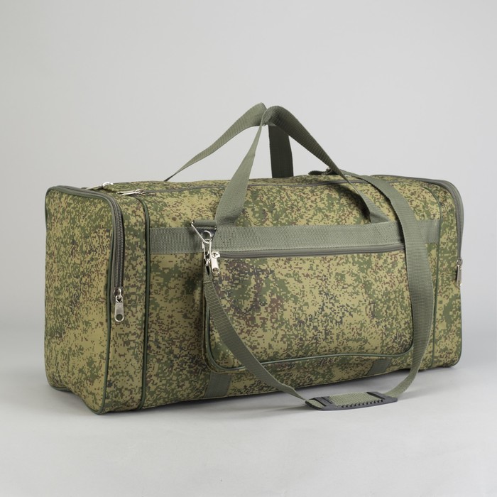 Сумка дорожная на молнии "Камуфляж", 1 отдел, 3 наружных кармана, длинный ремень, цвет хаки