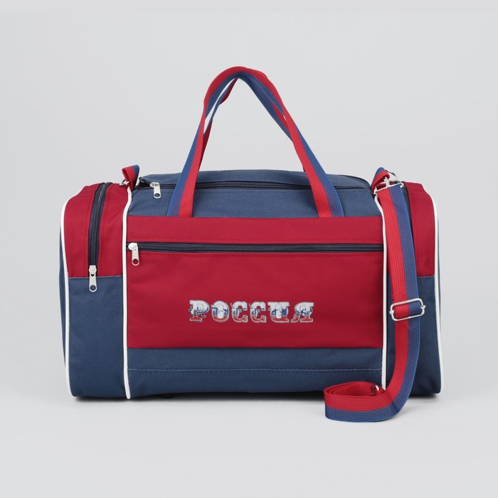 Сумка спортивная, 1 отдел, 3 наружных кармана, длинный ремень, цвет синий/красный