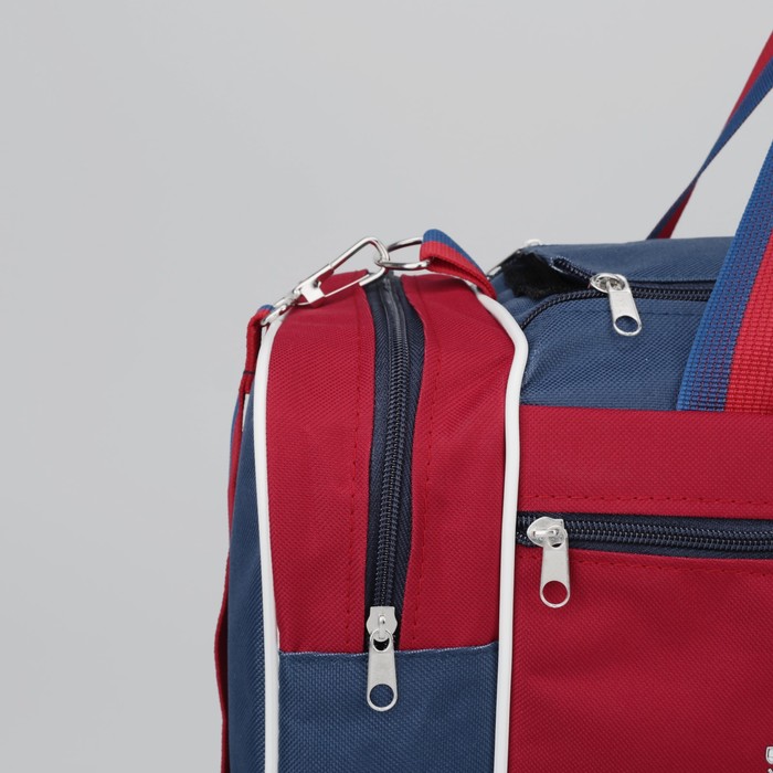 Сумка спортивная, 1 отдел, 3 наружных кармана, длинный ремень, цвет синий/красный