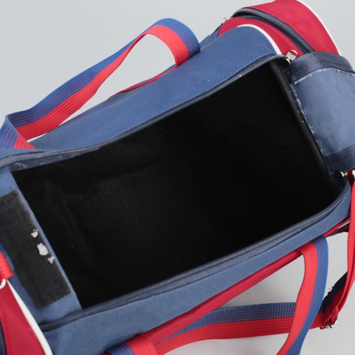 Сумка спортивная, 1 отдел, 3 наружных кармана, длинный ремень, цвет синий/красный